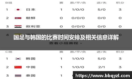 国足与韩国的比赛时间安排及相关信息详解